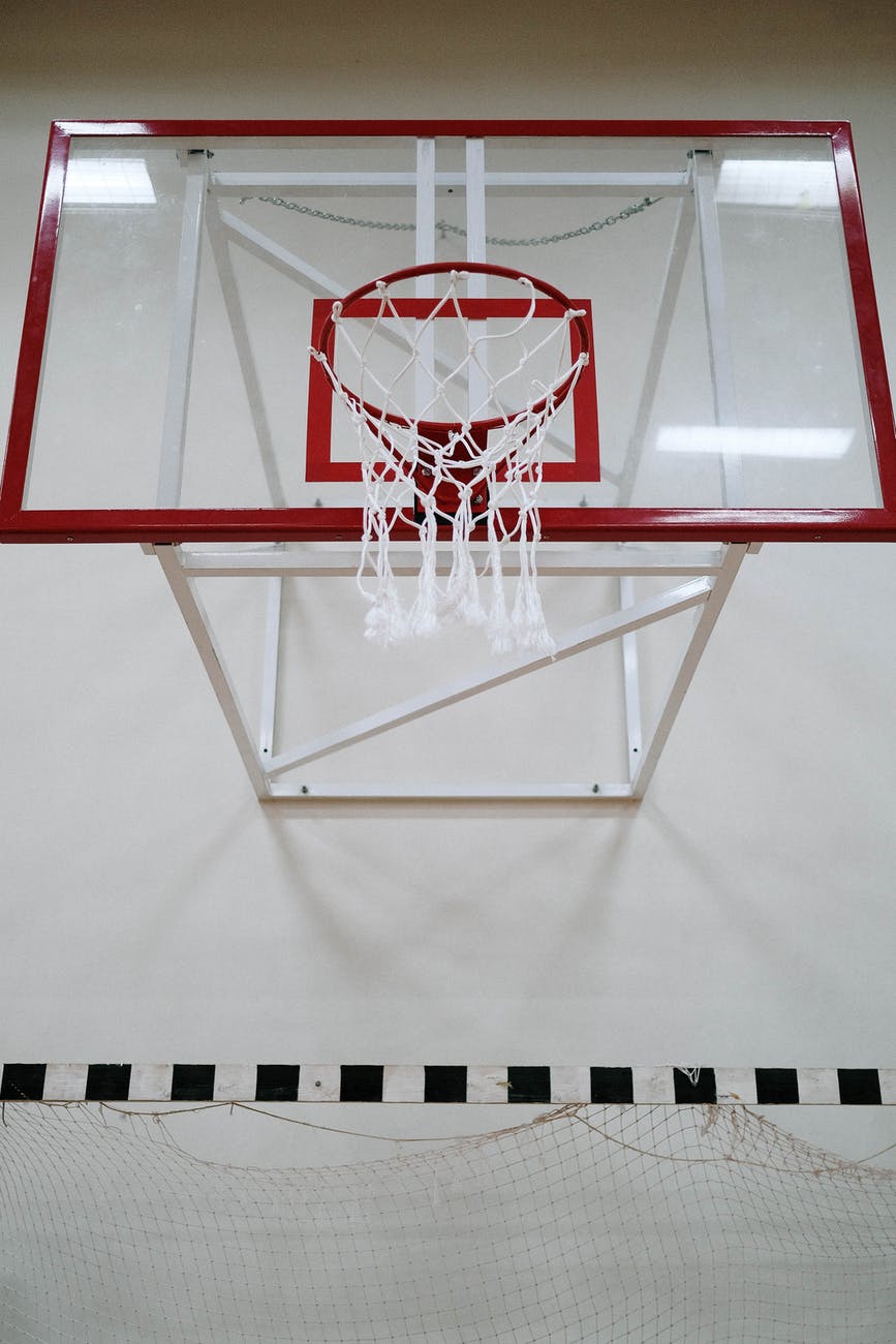 a white and red basketball hoop