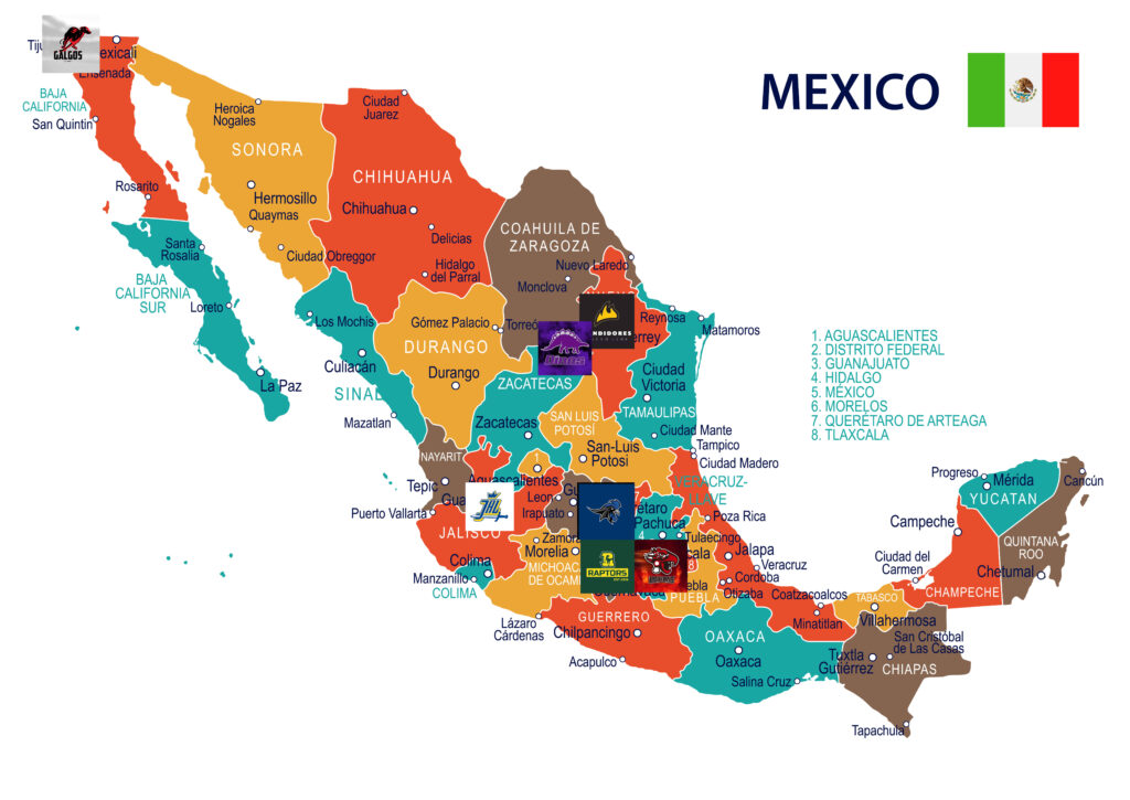 Map of LFA Mexico Teams 2022