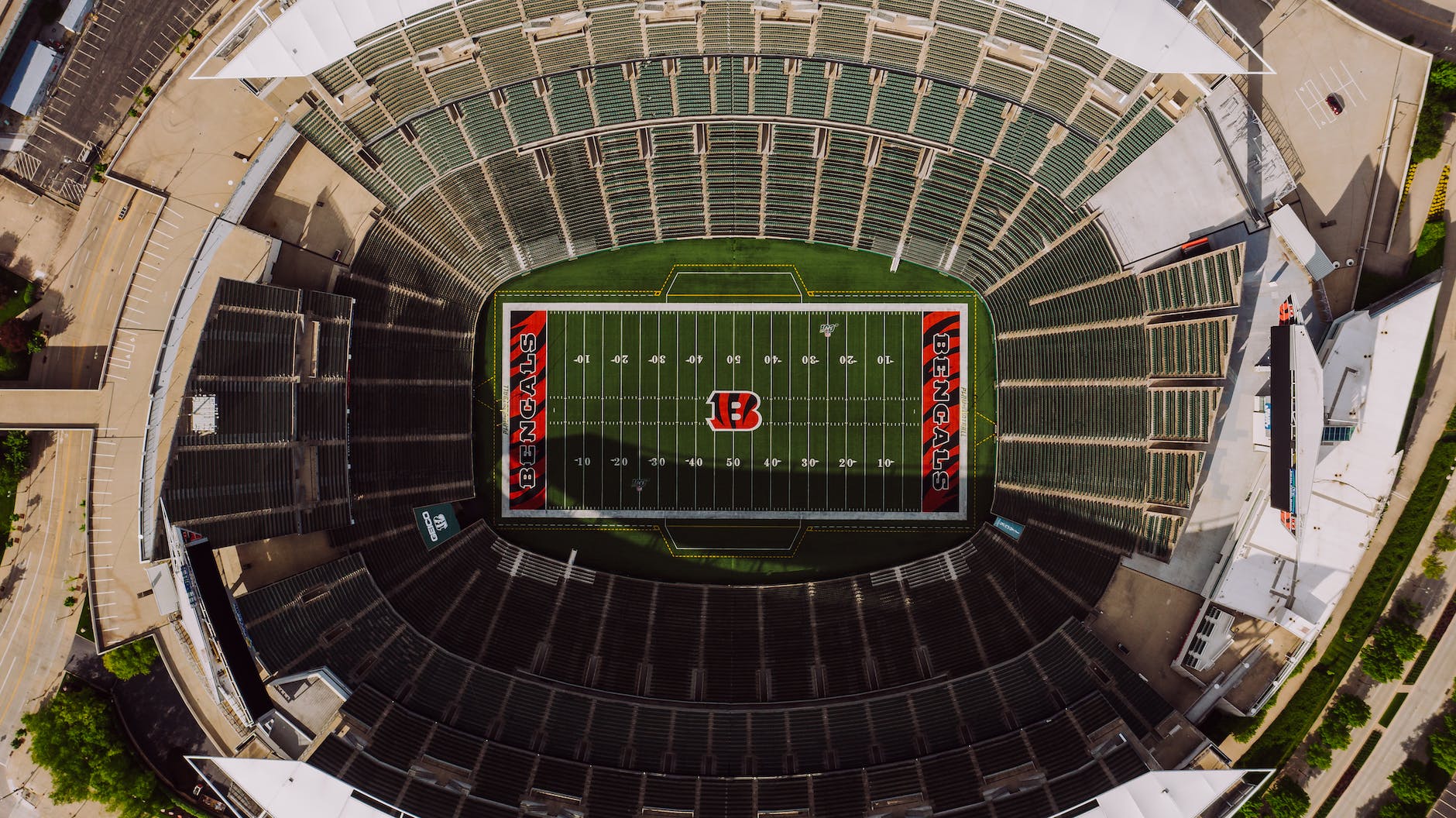 drone view of american football arena