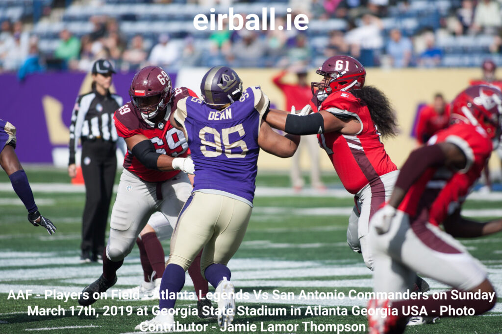 AAF - Players on Field - Atlanta Legends Vs San Antonio Commanders on Sunday March 17th, 2019 at Georgia State Stadium in Atlanta Georgia USA